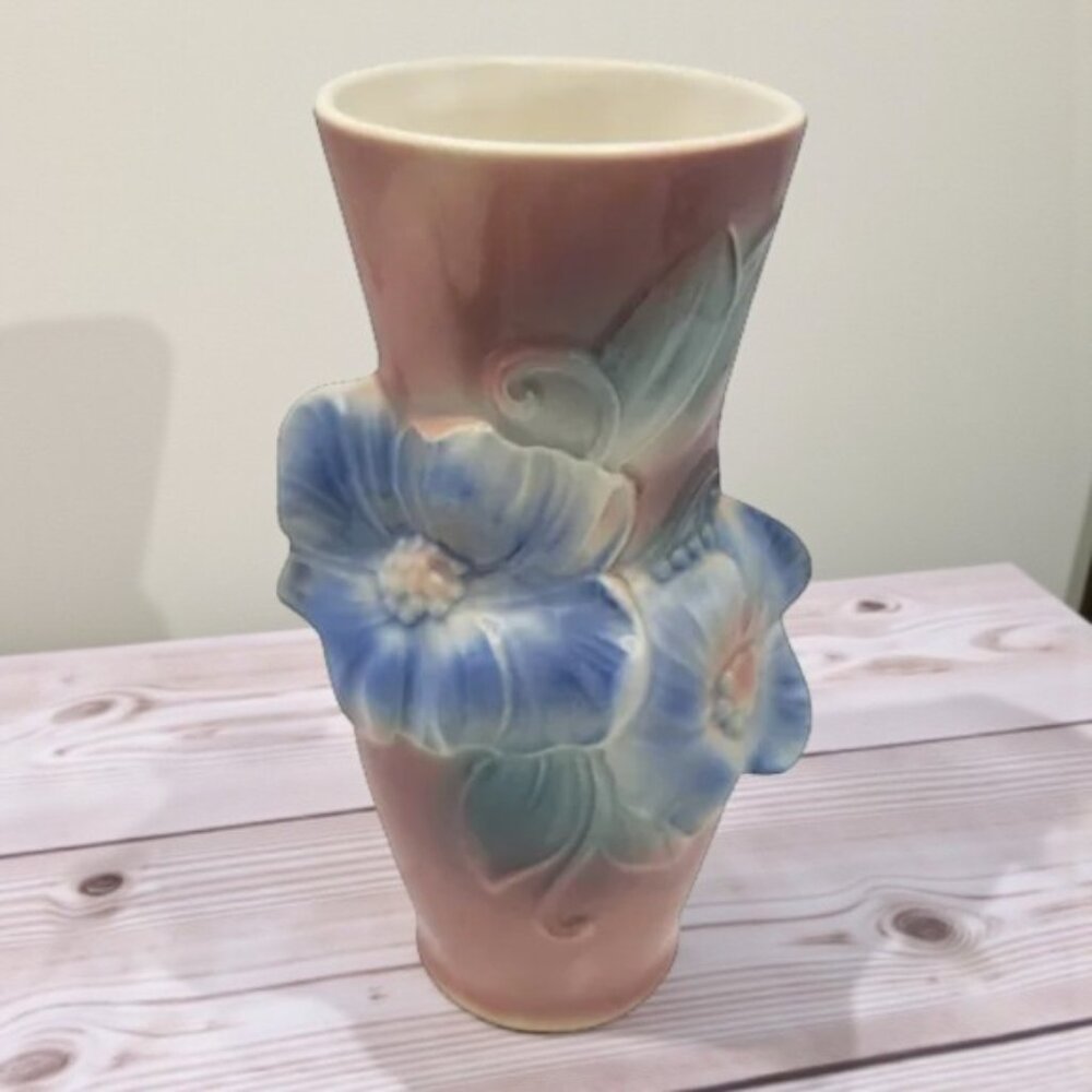 Vintage Royal Copley Blue Flower Vase Pottery